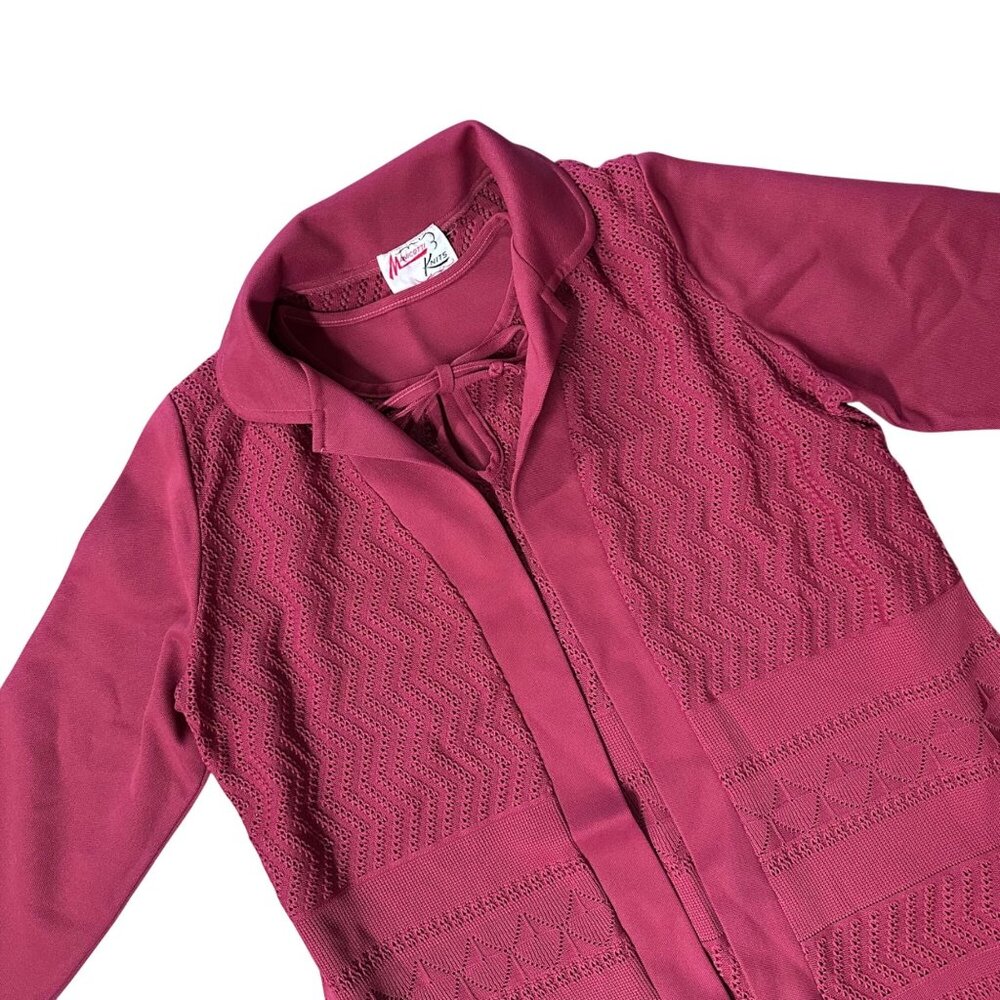 Vintage Shirt Open Cardigan Set Manicotti Knits 70s Maroon Burgundy Polyester